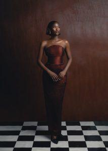 A stunning portrait of a woman in traditional Nigerian fashion, showcasing elegance and cultural style.